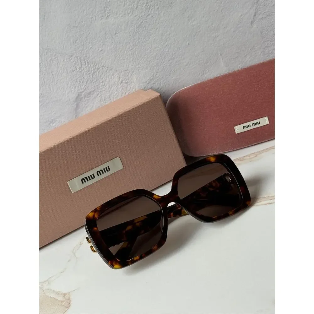 NEW Miu Miu MU10YS Havana Brown Gold Square Sunglasses
